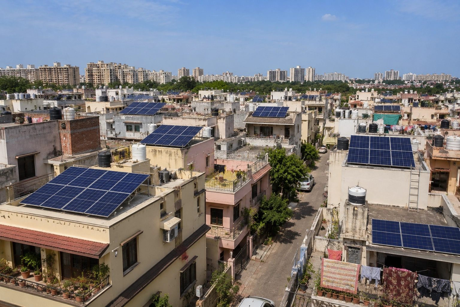 Solar installation on residential rooftop